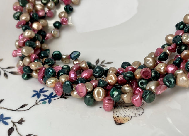 5-6x6-8 mm AA Mixed Green Champagne Pink Color Keshi Freshwater Pearl Beads Top Drilled Rare Genuine High Luster Tiny Pearls #P3060