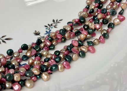 5-6x6-8 mm AA Mixed Green Champagne Pink Color Keshi Freshwater Pearl Beads Top Drilled Rare Genuine High Luster Tiny Pearls #P3060