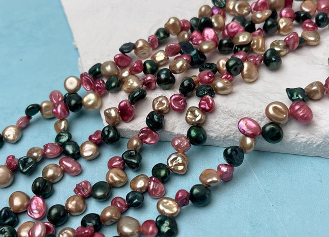 5-6x6-8 mm AA Mixed Green Champagne Pink Color Keshi Freshwater Pearl Beads Top Drilled Rare Genuine High Luster Tiny Pearls #P3060