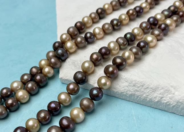 8-9 mm AA Multi Color Off Round Freshwater Pearl Beads Mixed Beige Dark Gray Brown Pearls Genuine Freshwater Pearl Beads #P3061