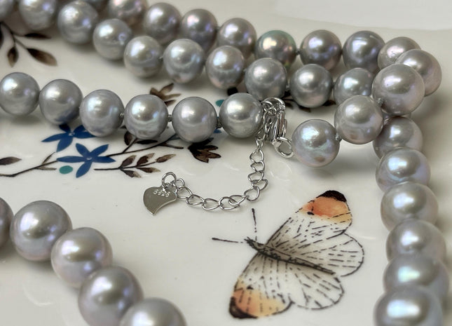 16/18/20/22/24/26 Inches Hand Knotted 9 mm AAA Freshwater Pearl Necklace Gray High Luster Pearl Necklace W/Lobster Clasp #P3065