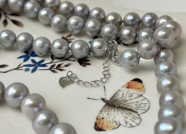 16/18/20/22/24/26 Inches Hand Knotted 9 mm AAA Freshwater Pearl Necklace Gray High Luster Pearl Necklace W/Lobster Clasp #P3065