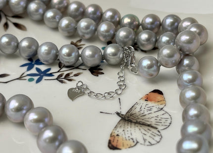 16/18/20/22/24/26 Inches Hand Knotted 9 mm AAA Freshwater Pearl Necklace Gray High Luster Pearl Necklace W/Lobster Clasp #P3065