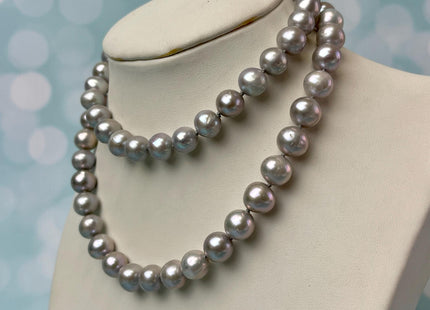 16/18/20/22/24/26 Inches Hand Knotted 9 mm AAA Freshwater Pearl Necklace Gray High Luster Pearl Necklace W/Lobster Clasp #P3065