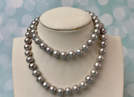 16/18/20/22/24/26 Inches Hand Knotted 9 mm AAA Freshwater Pearl Necklace Gray High Luster Pearl Necklace W/Lobster Clasp #P3065