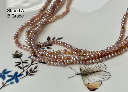 1.8-2 mm Natural Mauve Pink Tiny Potato Pearl Genuine Freshwater Seed Pearl Beads B or C Grade #P3066