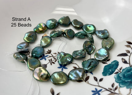 14-16 mm AAA Forest Green Color Jumbo Keshi Freshwater Pearl Beads Center Drilled Very Rare High Luster Huge Paddle Keshi Pearl #P3210