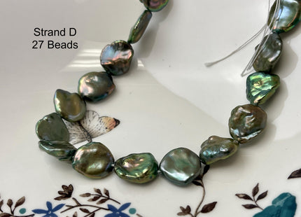 14-16 mm AAA Forest Green Color Jumbo Keshi Freshwater Pearl Beads Center Drilled Very Rare High Luster Huge Paddle Keshi Pearl #P3210