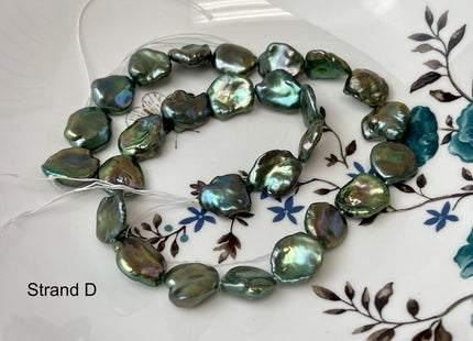 14-16 mm AAA Forest Green Color Jumbo Keshi Freshwater Pearl Beads Center Drilled Very Rare High Luster Huge Paddle Keshi Pearl #P3210