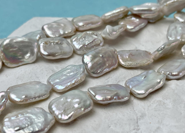 14-15x18-20 mm Natural White Rectangle Coin Freshwater Pearl Beads Half Strand Genuine Rectangular Coin Freshwater Pearls 8-10 Pieces #P3192