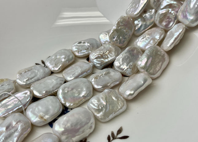 14-15x18-20 mm Natural White Rectangle Coin Freshwater Pearl Beads Half Strand Genuine Rectangular Coin Freshwater Pearls 8-10 Pieces #P3192
