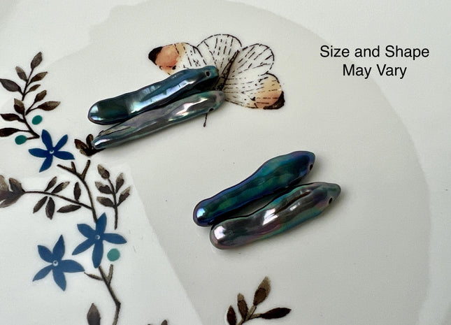 One Pair 6x24-25 mm AAAA Rare Peacock Color Long Biwa Stick Pearl Earring Genuine High Luster Top Drilled Matching DIY Earring Pair #P3069