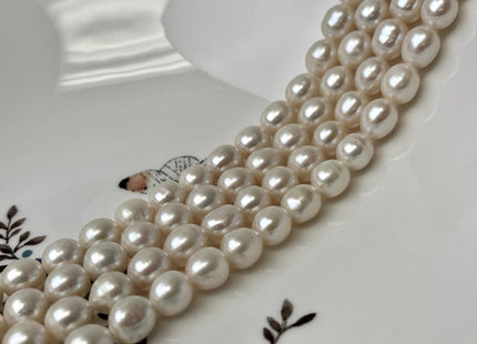 8x9-10 mm AA Half Strand Natural White Long Oval/Rice Genuine Large Hole Freshwater Pearl Hole Size 1.2mm 2.1mm 21-23 Beads #P3194