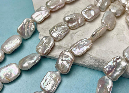 14-15x18-20 mm Natural White Rectangle Coin Freshwater Pearl Beads Half Strand Genuine Rectangular Coin Freshwater Pearls 8-10 Pieces #P3192