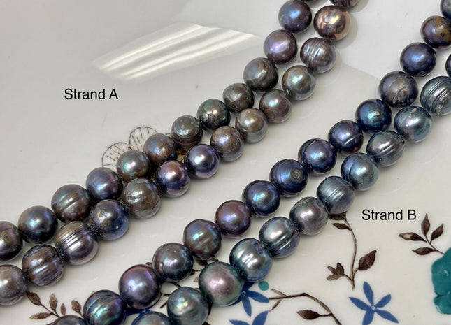 9-10 mm Blue Peacock Potato Freshwater Pearls Genuine Very Rare Blue Peacock Freshwater Pearls 42-45 Beads #P3195
