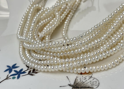 2x4mm AAA Large Hole Natural White Round Button Freshwater Pearls Hole Size 1.2 mm Genuine High Luster Seed Pearl 7.5 Inches #P3073