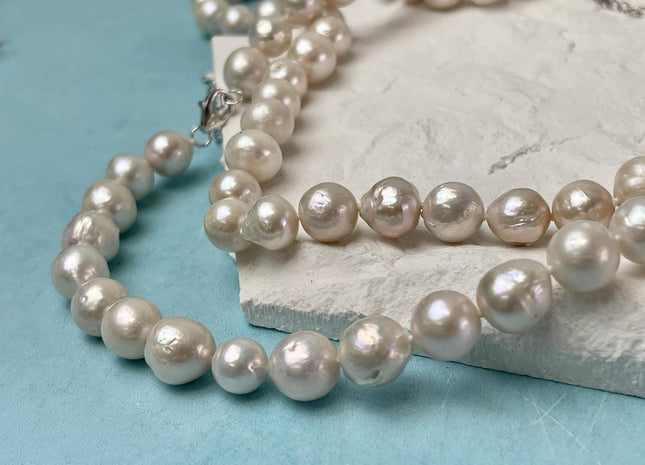 16"/18"/20"/24" 10-11mm White Baroque Pearl Necklace Hand Knotted White Edison Pearl Necklace Bridal Pearl Necklace #P3074