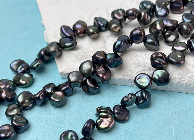 8x10 mm AAAA Dark Peacock Color Keshi Freshwater Pearls Top Drilled Super High Luster Genuine Keshi Freshwater Pearls #P2973