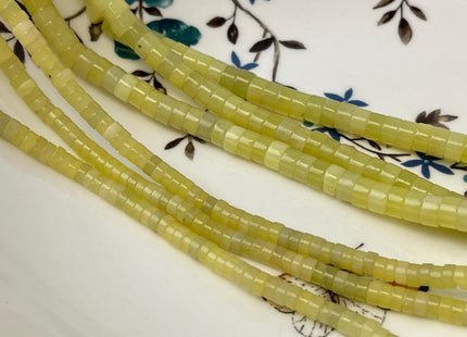 2x4mm Natural Yellow Color Lemon Jade Heishi Rondelle Shape Genuine Lemon Jade Discs Gemstone Loose Beads 15.5 Inches Strand #3109