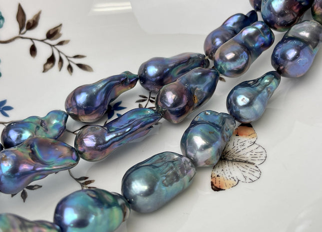 15-18x25-30 mm AA Blue Peacock Baroque Freshwater Pearl Beads Genuine Rare Cultured High Luster Baroque Pearls #P3075
