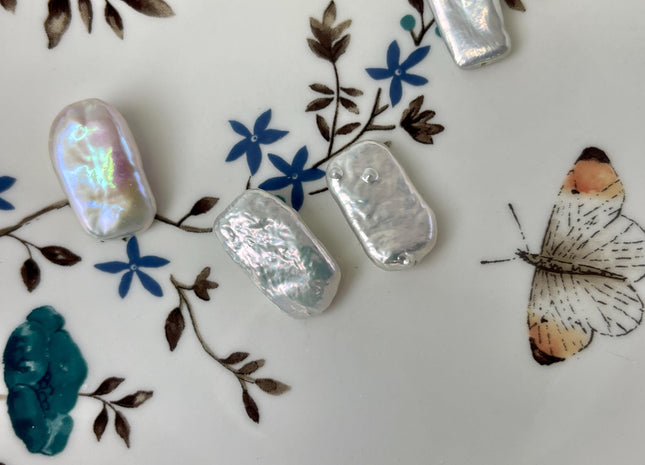 3 Pieces 10-12x20 mm AA Natural White Rectangle Coin Freshwater Pearl Beads Genuine High Luster Coin Freshwater Pearls #P2486-A