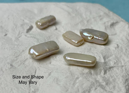 3 Pieces 7-12x12-20 mm AA Natural White Rectangle Square Coin Freshwater Pearl Beads Genuine High Luster Coin Freshwater Pearls #P2486