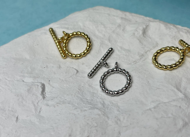 14 mm Yellow and White Gold Plated Brass Toggle Clasp Genuine Toggle Findings With Round Coiled Shape Design DIY Jewelry #10327