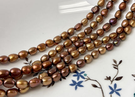 6x7-9 mm AAA High Luster Brown Color Rice Nugget Freshwater Pearl Beads Genuine Brown Copper Color Cultured Freshwater Pearl Nuggets #P3197