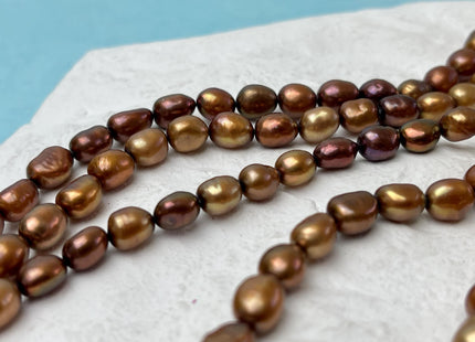 6x7-9 mm AAA High Luster Brown Color Rice Nugget Freshwater Pearl Beads Genuine Brown Copper Color Cultured Freshwater Pearl Nuggets #P3197
