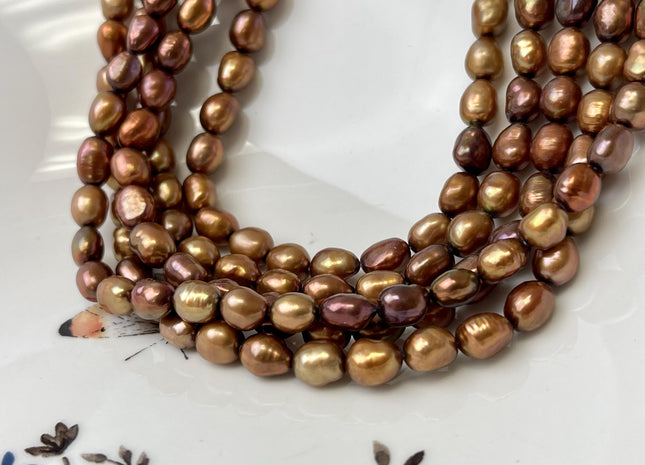 6x7-9 mm AAA High Luster Brown Color Rice Nugget Freshwater Pearl Beads Genuine Brown Copper Color Cultured Freshwater Pearl Nuggets #P3197