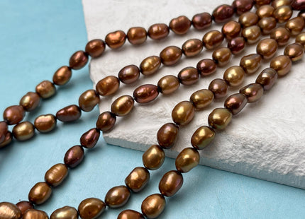 6x7-9 mm AAA High Luster Brown Color Rice Nugget Freshwater Pearl Beads Genuine Brown Copper Color Cultured Freshwater Pearl Nuggets #P3197