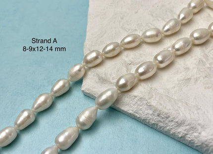 8-9x10-14 mm Natural White Freshwater Pearl Rice/Oval Shape Pearl Beads Genuine High Quality Freshwater Pearls #P3199