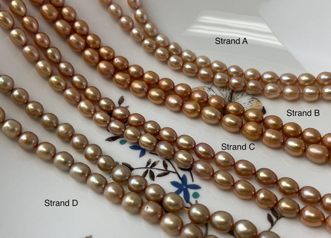 5.5-6x7 mm AAA Copper Brown Orange Champagne Color Freshwater Rice/Oval Pearls Genuine High Luster Freshwater Rice Pearl Beads #P3201