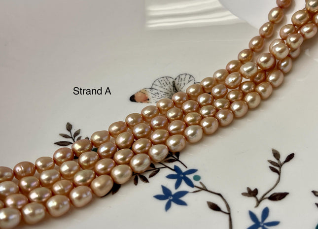 5.5-6x7 mm AAA Copper Brown Orange Champagne Color Freshwater Rice/Oval Pearls Genuine High Luster Freshwater Rice Pearl Beads #P3201