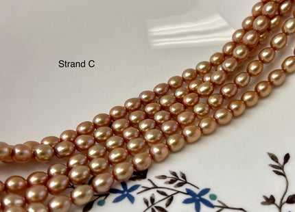 5.5-6x7 mm AAA Copper Brown Orange Champagne Color Freshwater Rice/Oval Pearls Genuine High Luster Freshwater Rice Pearl Beads #P3201