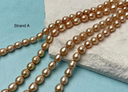 5.5-6x7 mm AAA Copper Brown Orange Champagne Color Freshwater Rice/Oval Pearls Genuine High Luster Freshwater Rice Pearl Beads #P3201