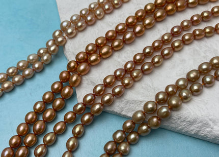 5.5-6x7 mm AAA Copper Brown Orange Champagne Color Freshwater Rice/Oval Pearls Genuine High Luster Freshwater Rice Pearl Beads #P3201