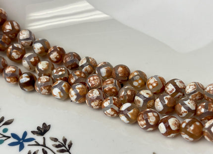 6 mm 8 mm 10 mm AAA DZI Tibetan Agate Faceted Round Multi Brown Color Football Agate Gemstone Loose Beads #2376