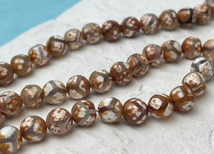 6 mm 8 mm 10 mm AAA DZI Tibetan Agate Faceted Round Multi Brown Color Football Agate Gemstone Loose Beads #2376