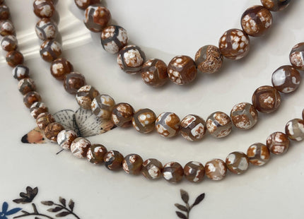 6 mm 8 mm 10 mm AAA DZI Tibetan Agate Faceted Round Multi Brown Color Football Agate Gemstone Loose Beads #2376