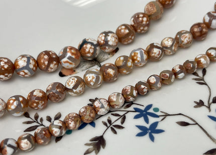 6 mm 8 mm 10 mm AAA DZI Tibetan Agate Faceted Round Multi Brown Color Football Agate Gemstone Loose Beads #2376