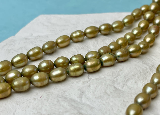 6.5-7x8-9 mm Yellow Sage Green Color Rice/Oval Freshwater Pearl Beads Genuine High Luster Freshwater Pearl #P3202