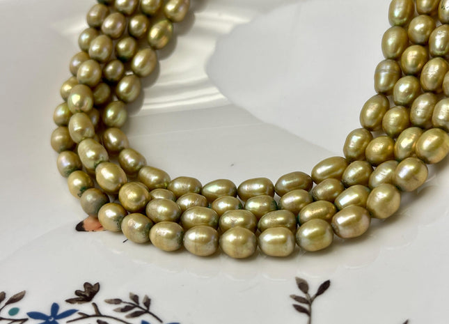6.5-7x8-9 mm Yellow Sage Green Color Rice/Oval Freshwater Pearl Beads Genuine High Luster Freshwater Pearl #P3202