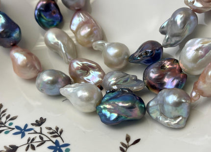 16x21-18x25mm AA Very Rare Mixed Peacock Gray Natural White Pink Freshwater Baroque Pearl Genuine Tear Drop Large Baroque Beads #P3214