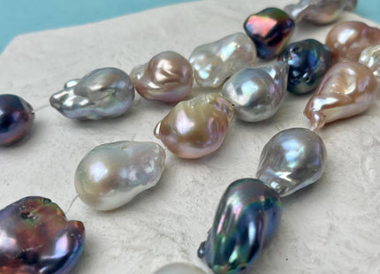 16x21-18x25mm AA Very Rare Mixed Peacock Gray Natural White Pink Freshwater Baroque Pearl Genuine Tear Drop Large Baroque Beads #P3214