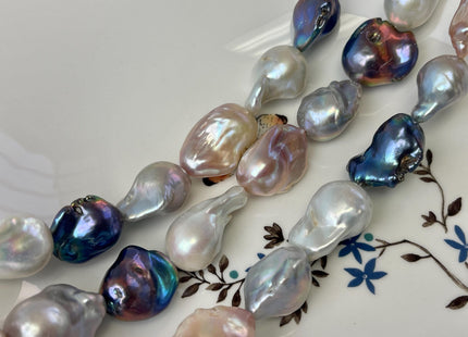 16x21-18x25mm AA Very Rare Mixed Peacock Gray Natural White Pink Freshwater Baroque Pearl Genuine Tear Drop Large Baroque Beads #P3214