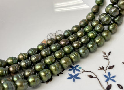 8.5-9x10 mm Dark Forest Green Color Freshwater Rice/Oval Pearls Genuine Dark Forest Green Rice/Oval Freshwater Pearls #P3203