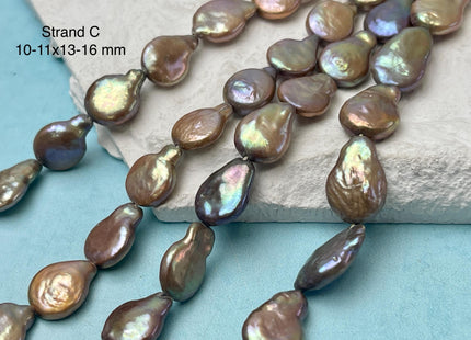 10-11x12-20 mm Grayish Brown Champagne Color Teardrop Coin Freshwater Pearl Beads Genuine High Luster Freshwater Pearl Beads #P3217