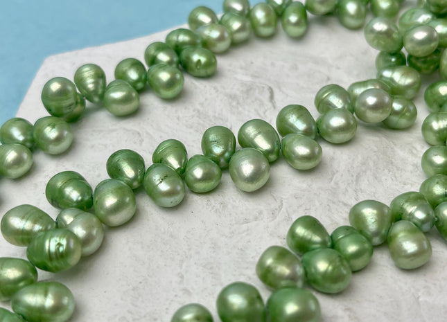 8x9-11 mm Top Drilled Light Green Color Rice/Oval Freshwater Pearl Beads Genuine High Luster Dancing Freshwater Pearls #P3220