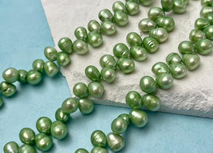 8x9-11 mm Top Drilled Light Green Color Rice/Oval Freshwater Pearl Beads Genuine High Luster Dancing Freshwater Pearls #P3220